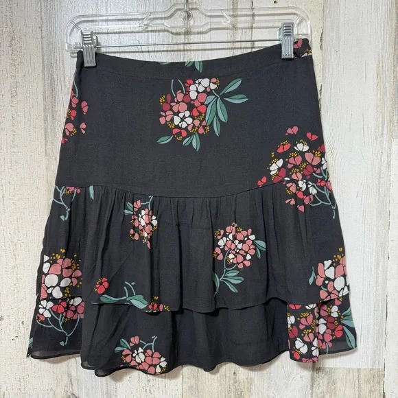 LOFT Black Floral Tiered Midi Skirt - Picture 2 of 10